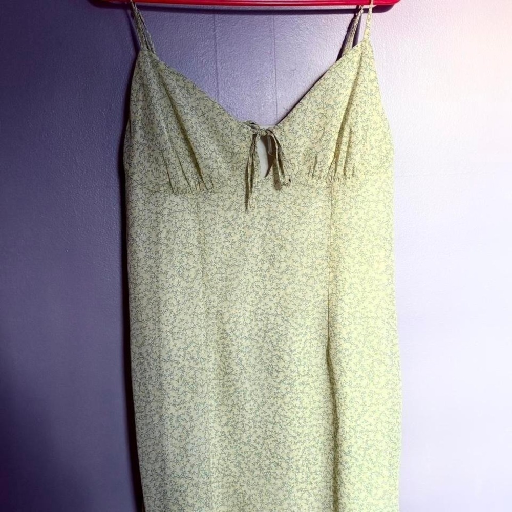 H&M‎ yellow floral mini sun dress with keyhole and bow detail fairy cottage M-L